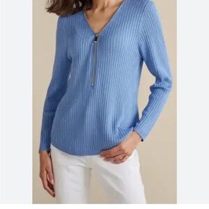 NWT Soft Surroundings Valentina Ribbed Sweater XL Blue Zipper MSRP $79